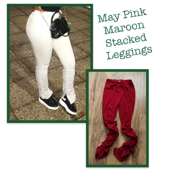 May Pink Pants - May Pink Stacked Maroon Leggings